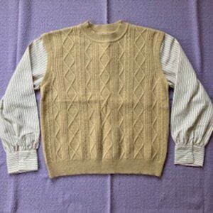 Nanette Lepore Twofer Vest Cable Knit Sweater Long Sleeve in Oat, Size L